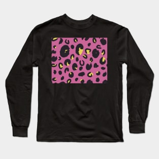 Black and Yellow Leopard on Purple Long Sleeve T-Shirt
